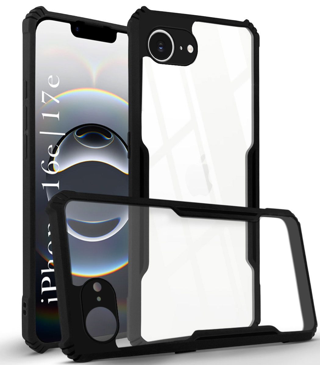 For iPhone 16e | iPhone 17e Back Cover Case (Shockproof with Polycarbonate Clear Panel | Professional Black)