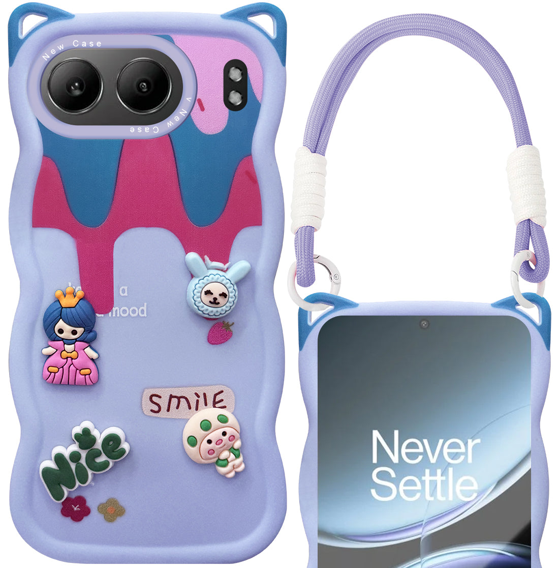 For Oneplus Nord 4 Back Case Cover Strap (3D embossed Figures | Strap Holder | 360* Soft Cushion with Camera Bump)