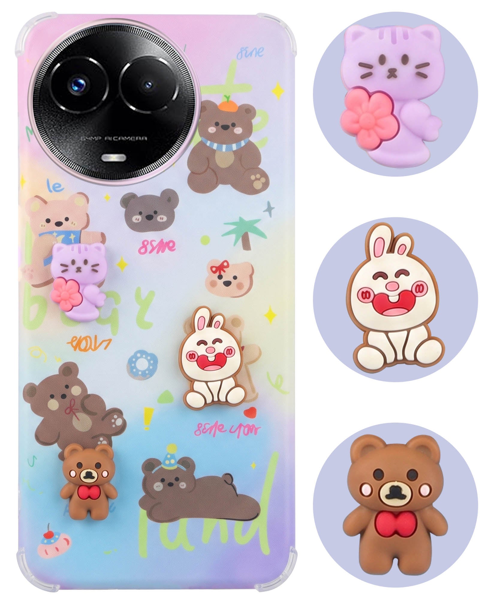 For Realme 11 5G | Realme 11x 5G Back Cover Case (3D Cute Cartoons | Hard Back Side Soft | Matte Premium Finish | HD Printing)