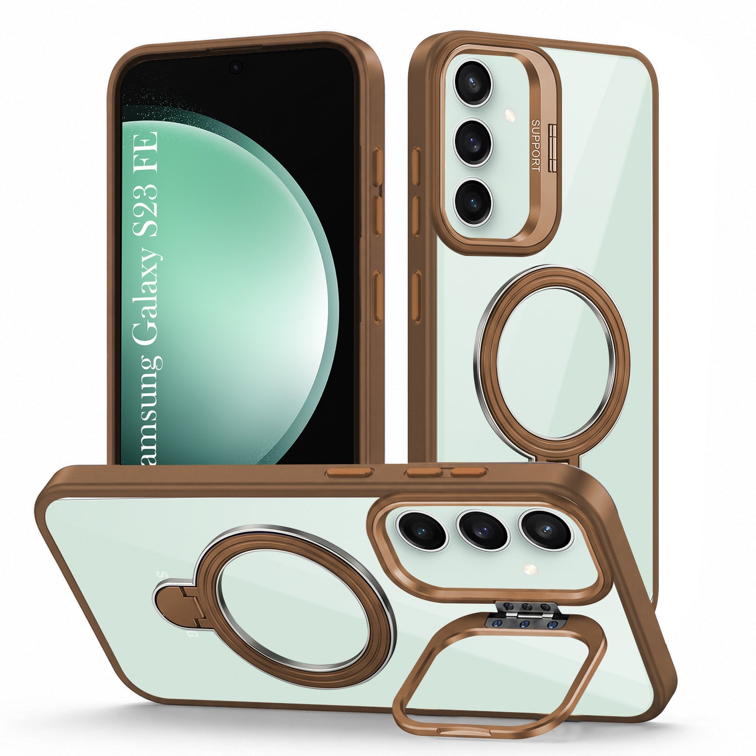 For Samsung Galaxy S23 FE 5G Back Cover Case Crystal (Lifetime Anti Yellow | Magnetic Ring Stand | Camera Lens Protection | MagSafe Compatible)