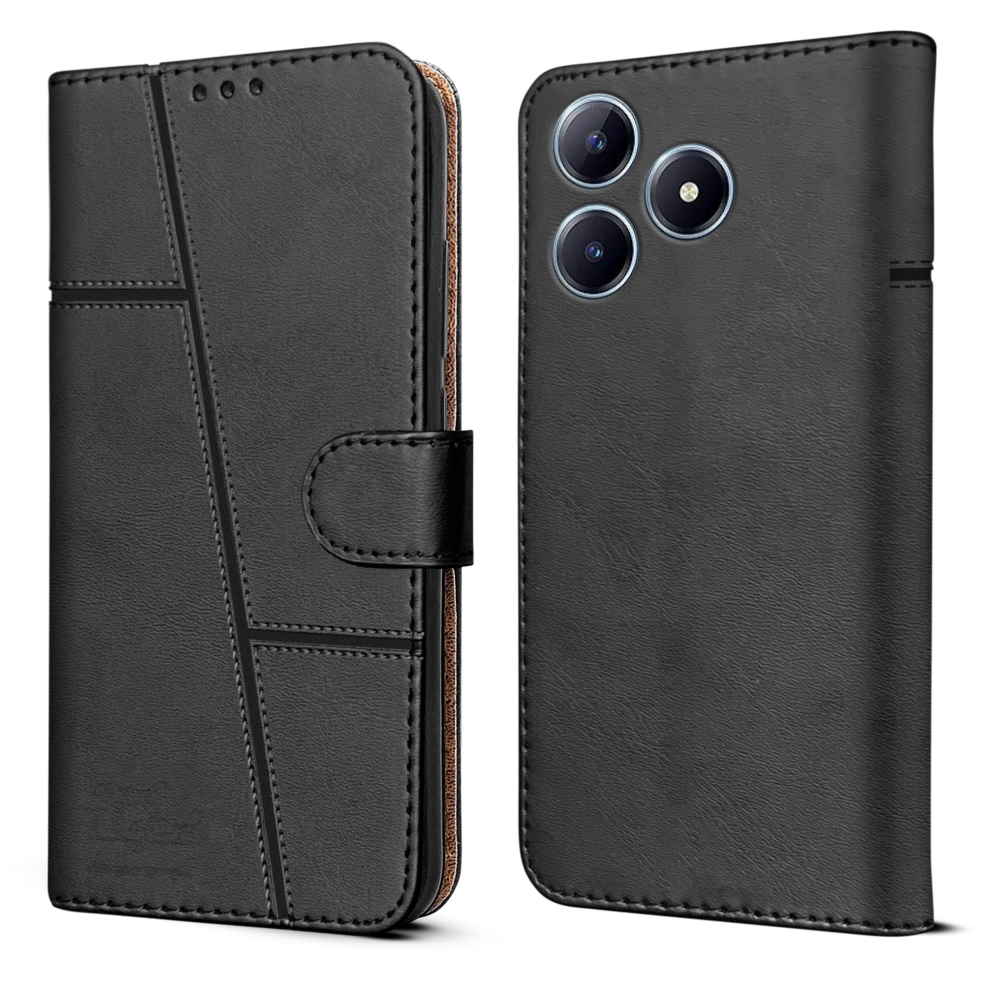 For Realme Narzo N63 Flip Cover Case (Stitched Leather with Magnetic Closure)