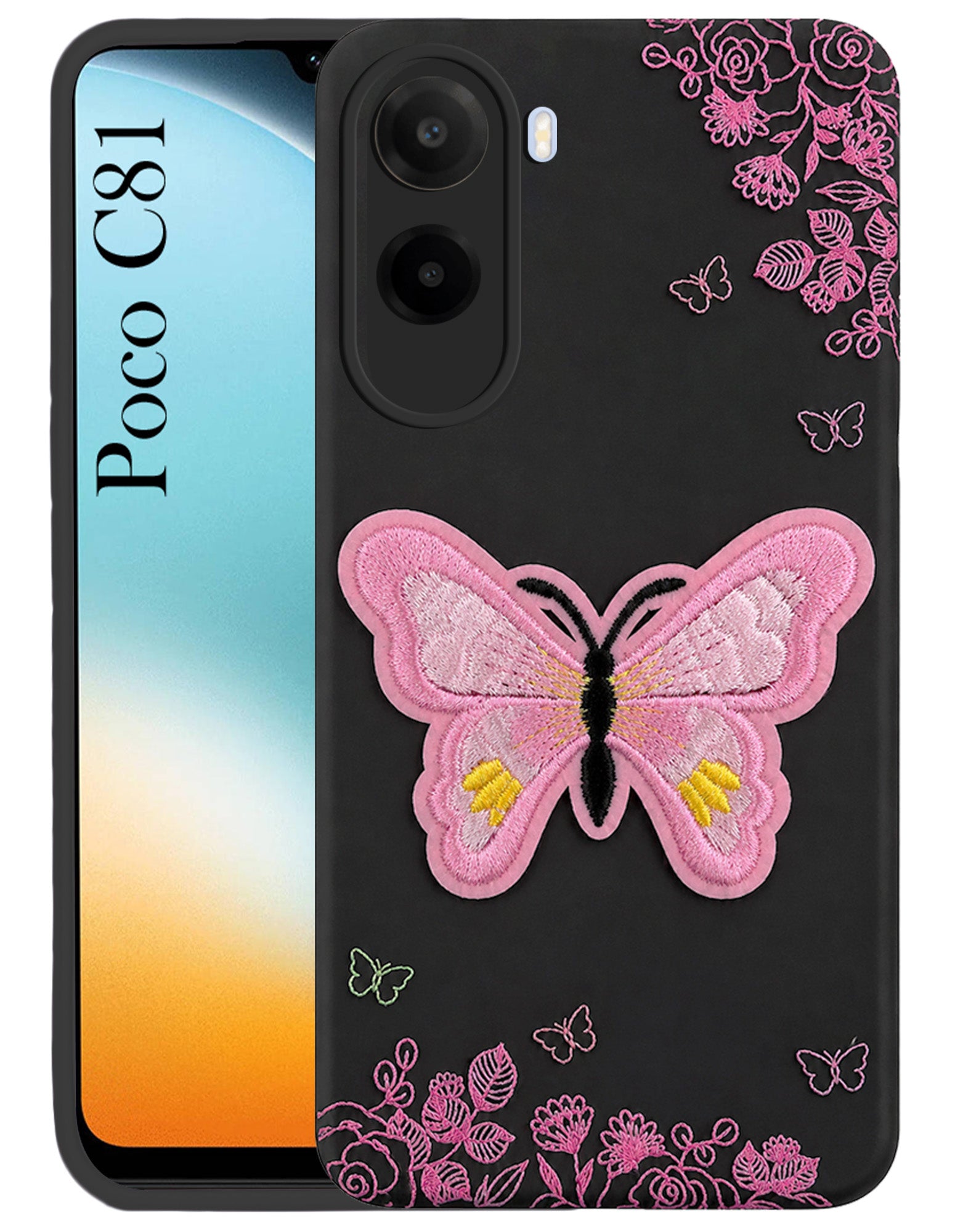 For Poco C81 5G Back Cover Case (Soft Butterfly Embroidery | Women Teen Girls | Camera Protection| Matte Silicone)