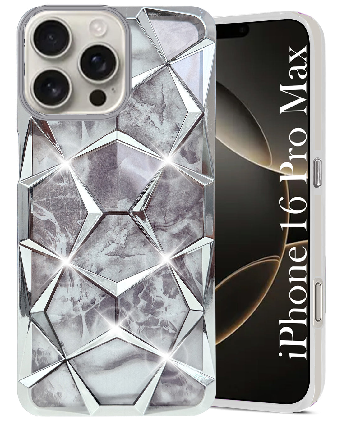 For Apple iPhone 16 Pro Max Back Cover Case ( Dual Design Glitter Sparkle and Detachable Diamond Print Case | Soft and Flexible)