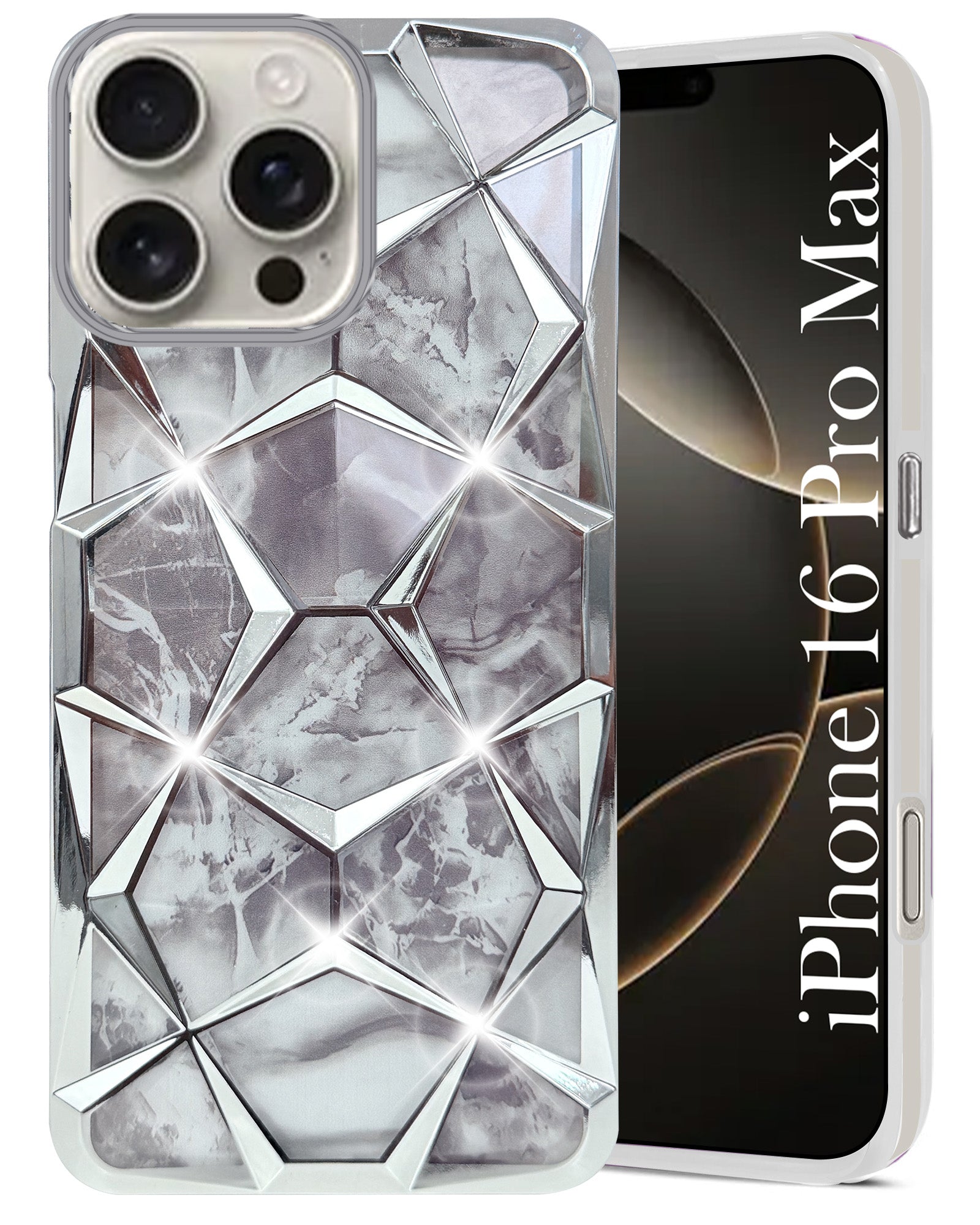 For Apple iPhone 16 Pro Max Back Cover Case ( Dual Design Glitter Sparkle and Detachable Diamond Print Case | Soft and Flexible)