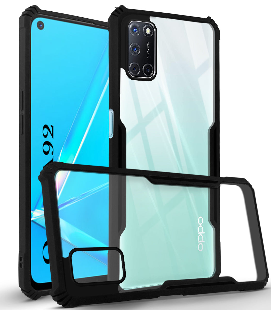 For Oppo A92 Back Cover Case ( Shockproof with Polycarbonate Clear Panel | Professional Black)
