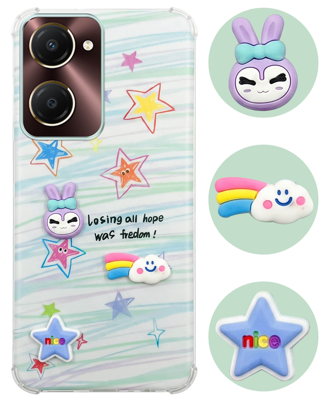 For Vivo iQOO Z9 Lite 5G Back Cover Case (3D Cute Cartoons | Hard Back Side Soft | Matte Premium Finish | HD Printing)
