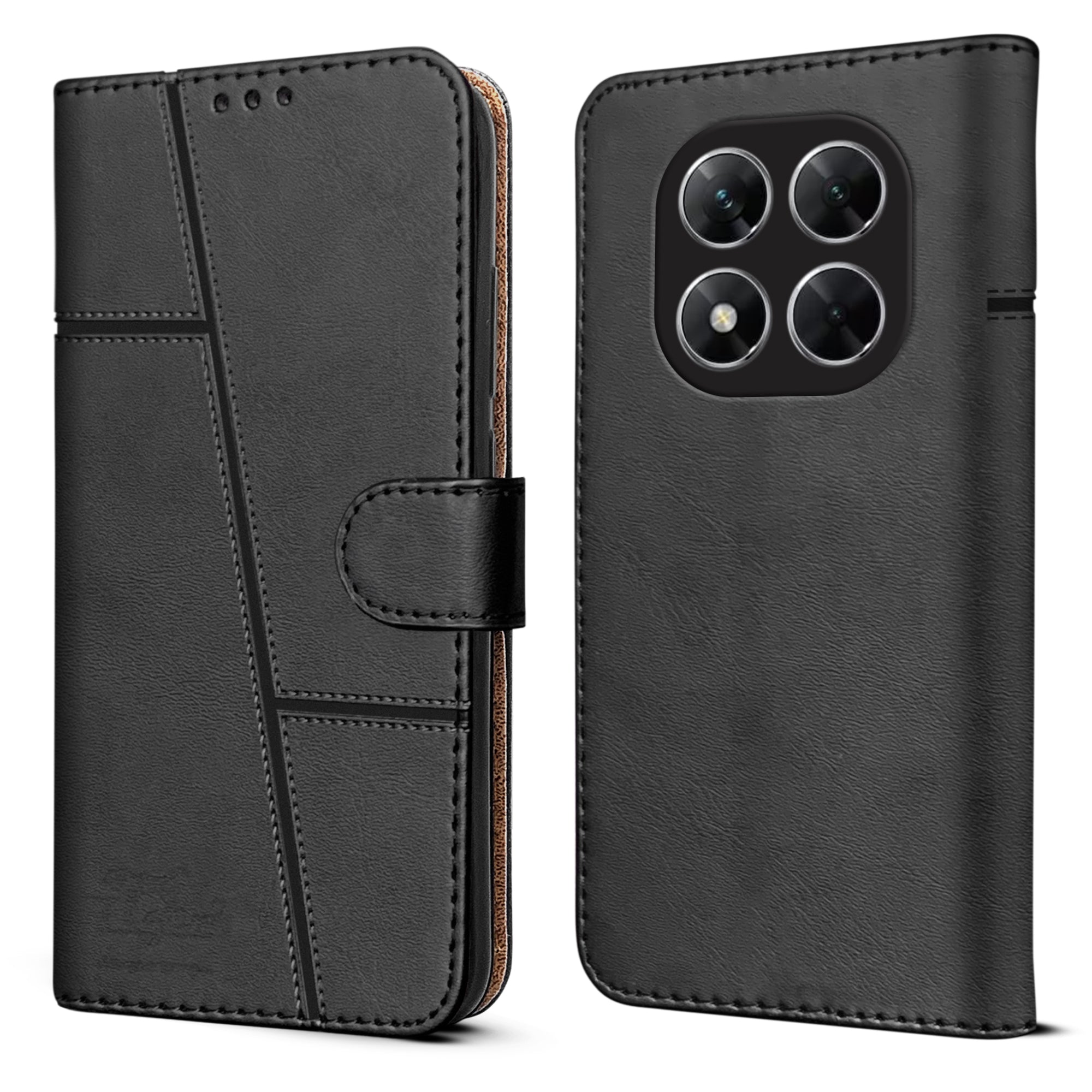 For Xiaomi Poco X7  Flip Cover Case ( Stitched Leather with Magnetic Closure)