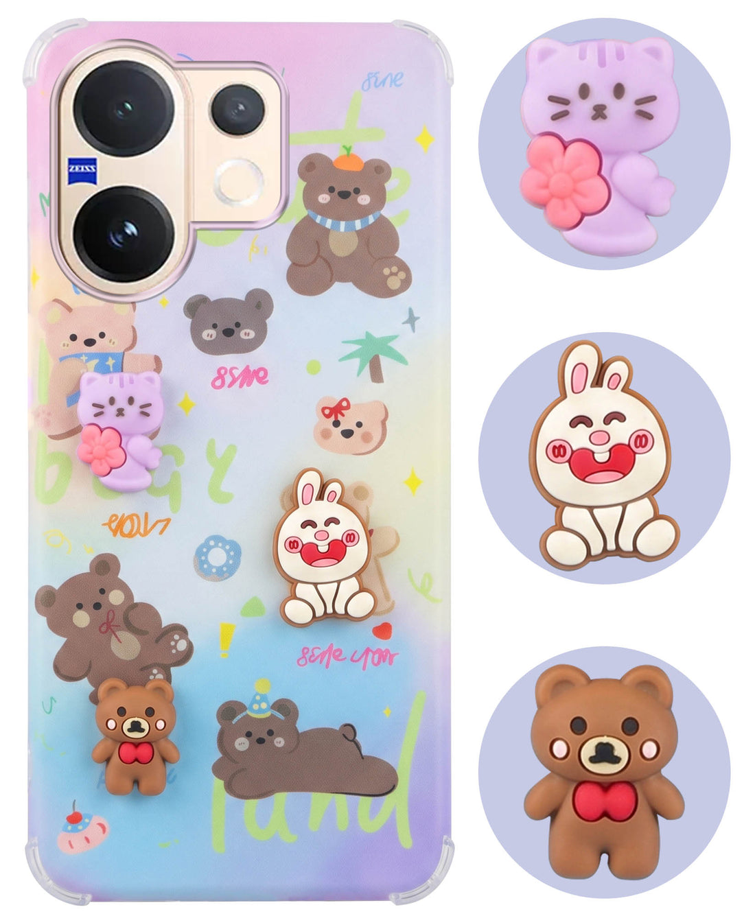 For Vivo V60 | Vivo T4 Pro Back Cover Case (3D Cute Cartoons | Hard Back Side Soft | Matte Premium Finish | HD Printing)