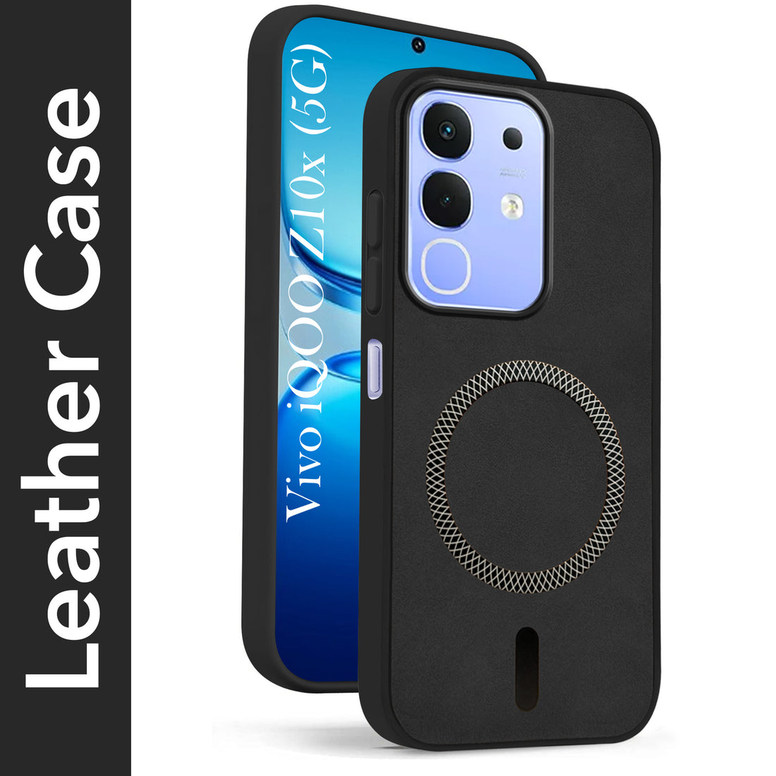 For Vivo iQOO Z10x Back Cover Case Leather Finish (MagSafe Compatible Wireless Charging | Soft Touch | Camera Bump Protection)