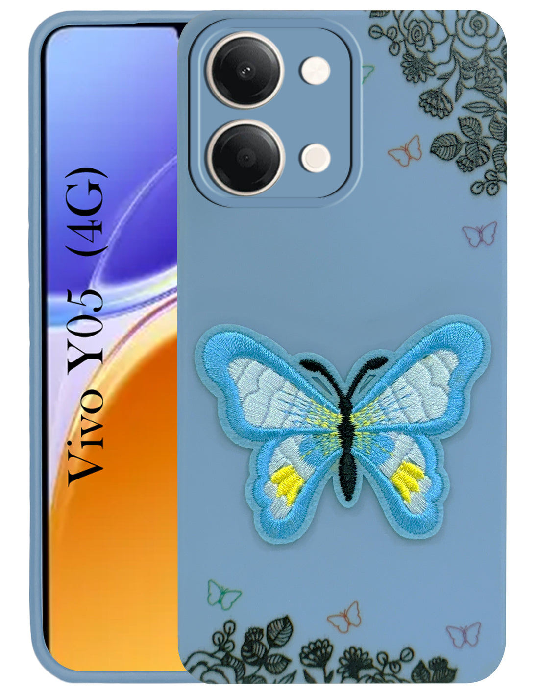 For Vivo Y05 4G Back Cover Case (Soft Butterfly Embroidery | Women Teen Girls | Camera Protection| Matte Silicone)