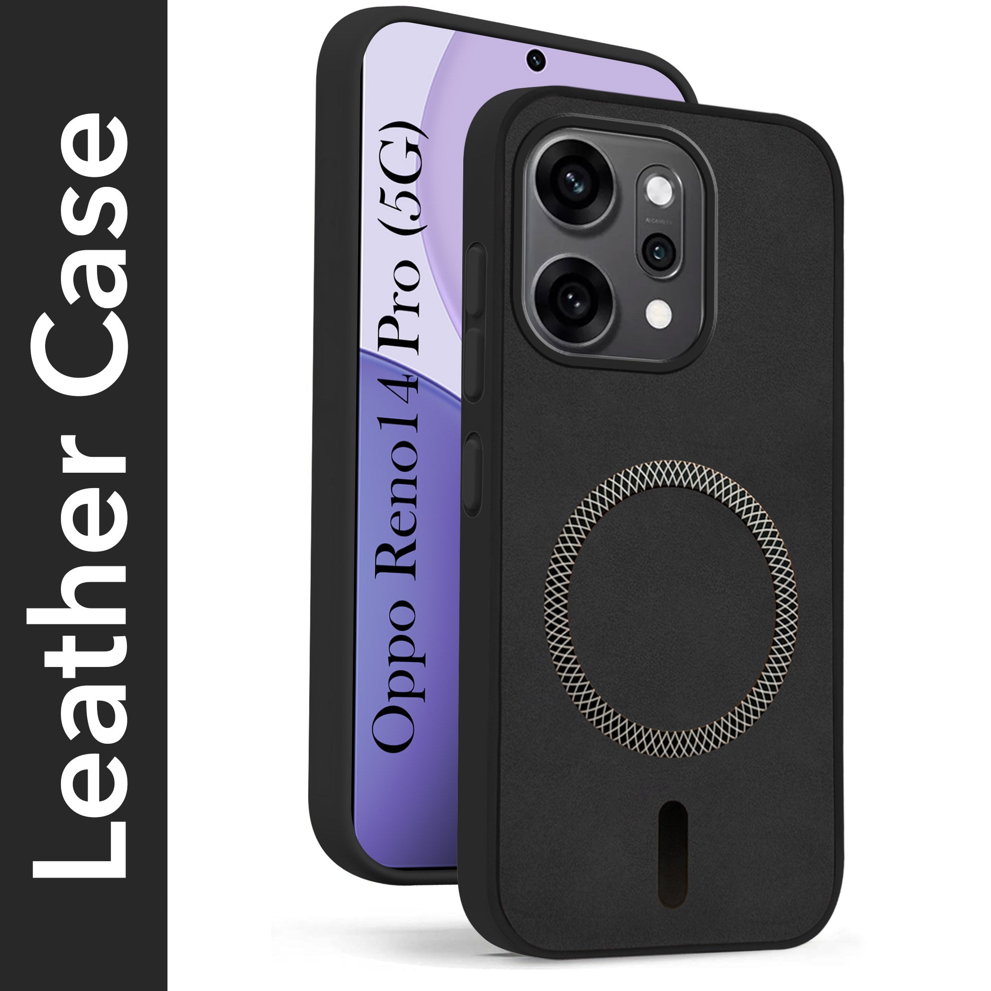 For Oppo Reno14 Pro 5G | Oppo Reno 14 Pro 5G Back Cover Case Leather Finish (MagSafe Compatible Wireless Charging | Soft Touch | Camera Bump Protection)