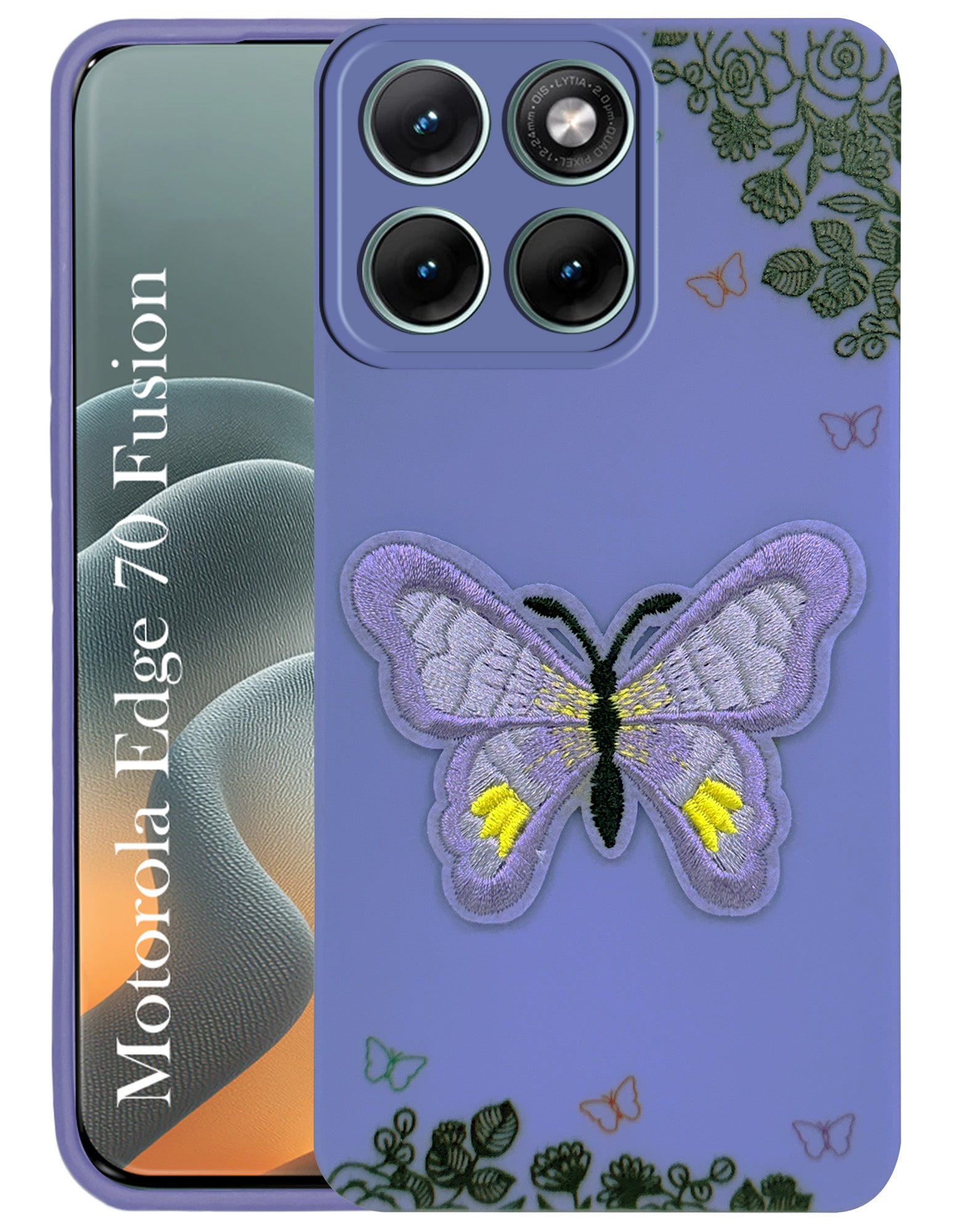 For Motorola Moto Edge 70 Fusion Back Cover Case (Soft Butterfly Embroidery | Women Teen Girls | Camera Protection| Matte Silicone)