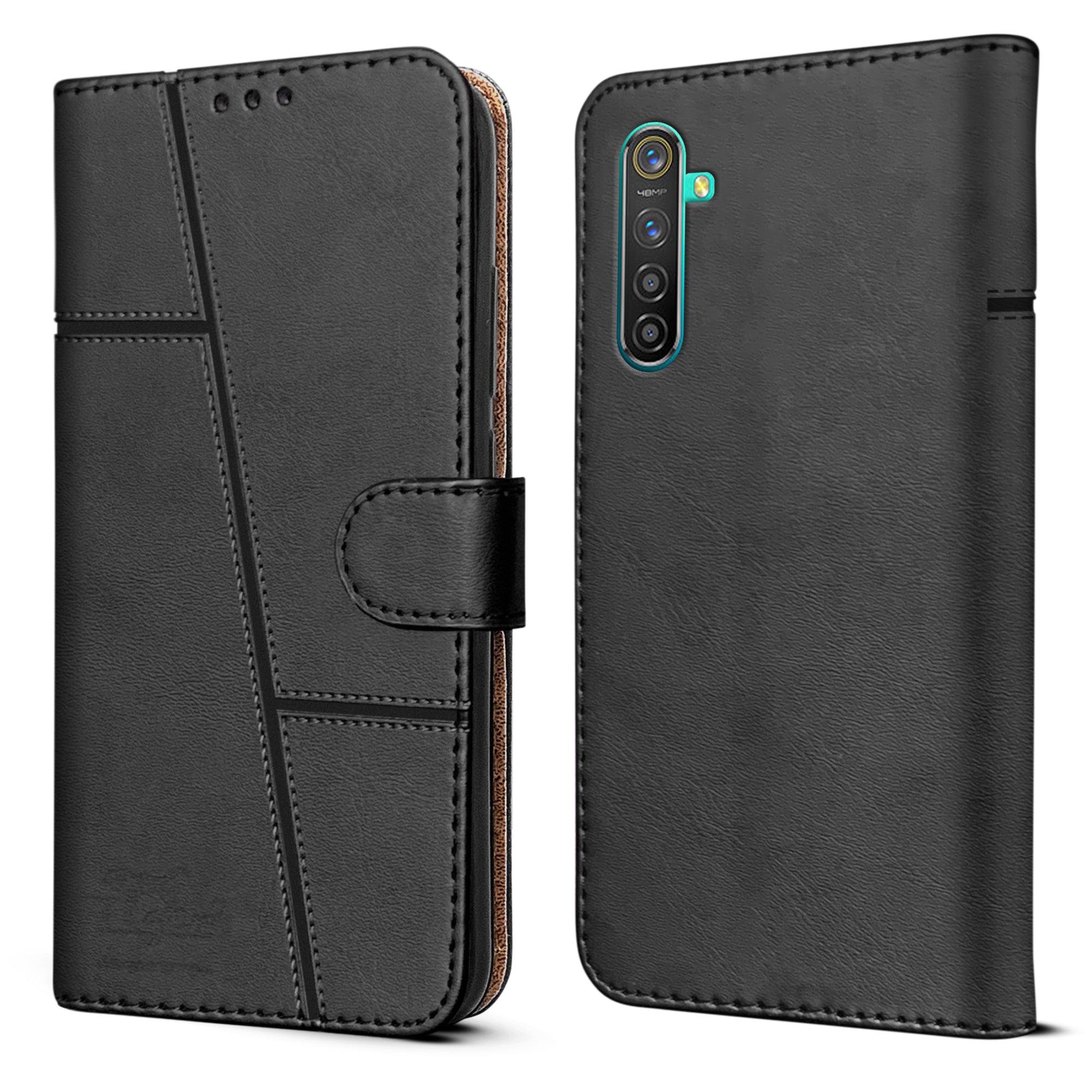 For Realme 5 Pro Flip Cover Case ( Stitched Leather with Magnetic Closure)