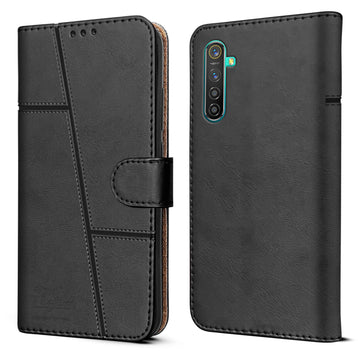 For Realme 5 Pro Flip Cover Case ( Stitched Leather with Magnetic Closure)