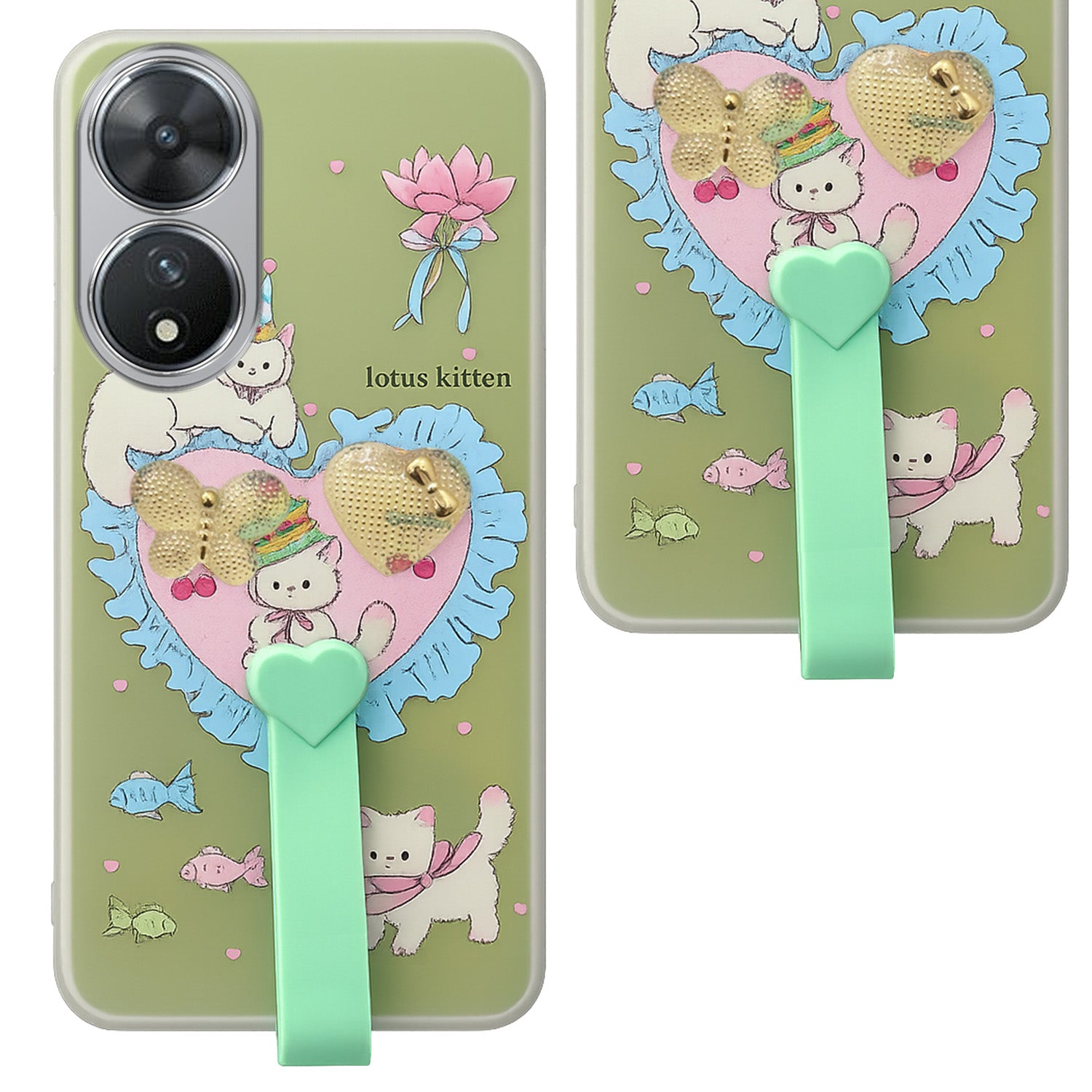 For Vivo T2 Back Cover Case (3D Cute Heart Strap Holder | Camera Protection | Designer Girls Print)