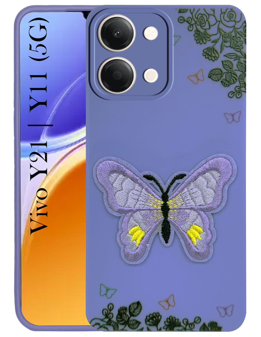 For Vivo Y11 | Vivo Y21 5G Back Cover Case (Soft Butterfly Embroidery | Women Teen Girls | Camera Protection| Matte Silicone)
