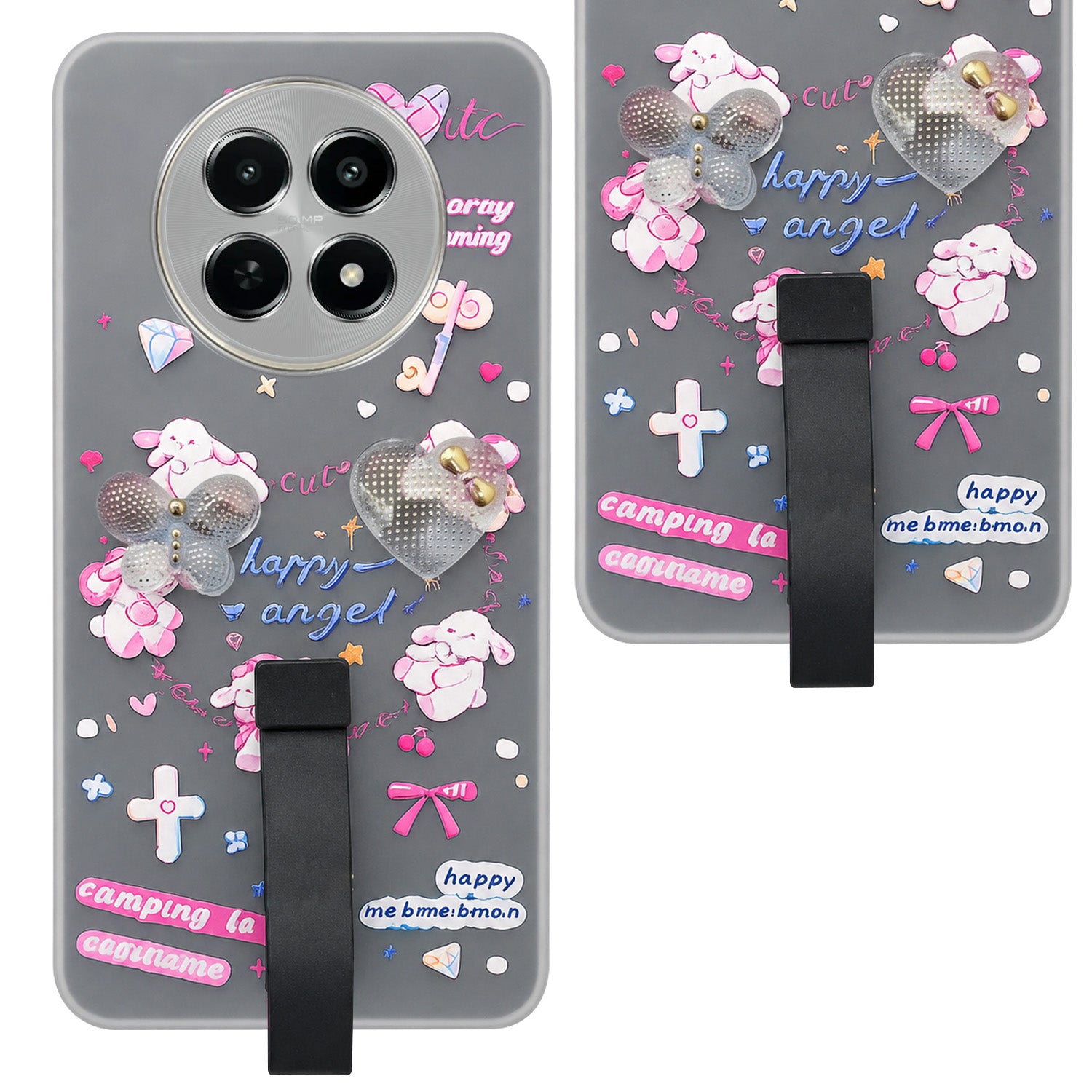 For Realme Narzo N65 5G Back Cover Case (3D Cute Heart Strap Holder | Camera Protection | Designer Girls Print)
