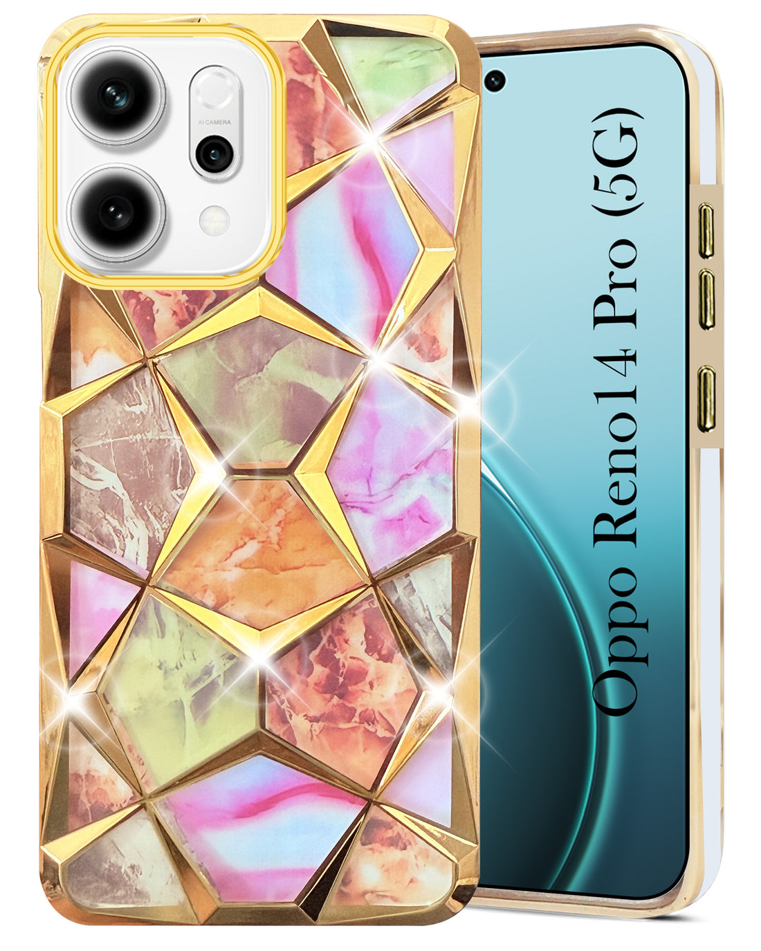 For Oppo Reno14 Pro 5G | Oppo Reno 14 Pro 5G Back Cover Case Compatible With ( Dual Design Glitter Sparkle and Detachable Diamond Print Case | Soft and Flexible)