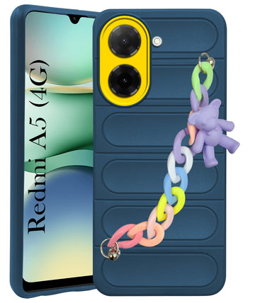 For Redmi A5 4G Back Cover Case (Wrist Hanging Chain | Teddy Bracelet Charms | Matte Liquid Silicone | Camera Protection Ring)
