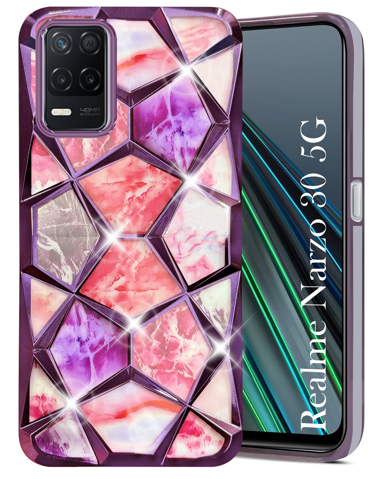 For Realme Narzo 30 5G Back Cover Case (Dual Design Glitter Sparkle and Detachable Diamond Print Case | Soft and Flexible)