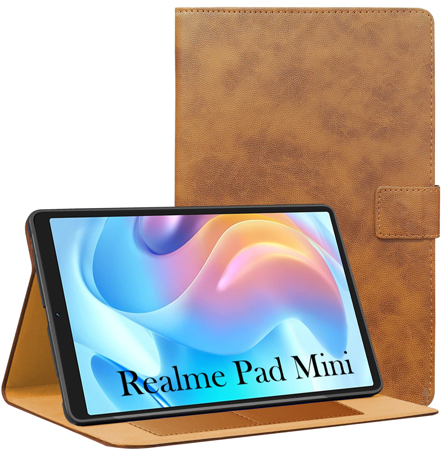 For Realme Pad Mini 8.7 Inch RMP2105/2106 Flip Cover Folio Cover (PU Matte Leather | Multi-Angle Smart Stand | Card Storage Slots | Silicone Back Pouch)