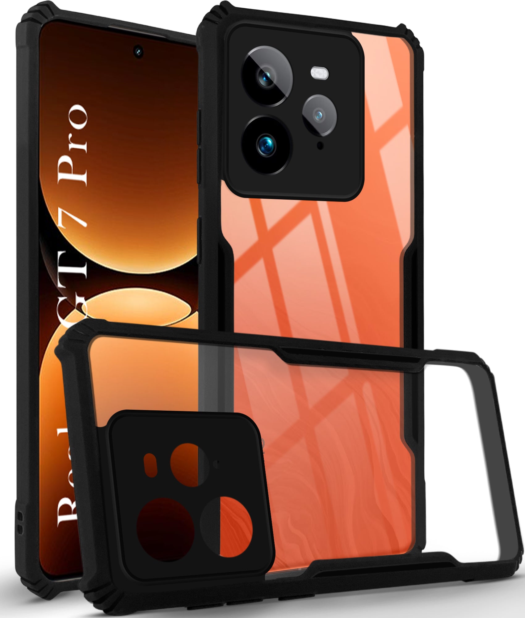 For Realme GT 7 Pro Back Cover Case ( Shockproof with Polycarbonate Clear Panel | Professional Black)