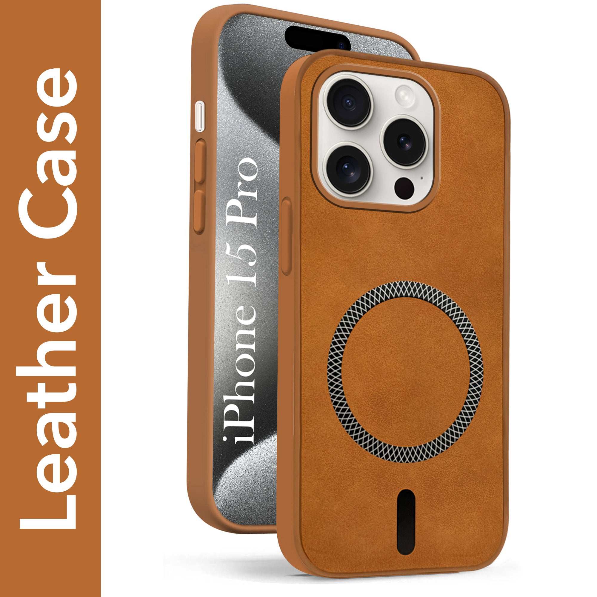 For Apple iPhone 15 Pro Back Cover Case Leather Finish (MagSafe Compatible Wireless Charging | Soft Touch | Camera Bump Protection)