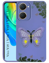 For Vivo Y18 | Vivo Y18e | Vivo Y03 | Vivo Y18i | Vivo Y18T Back Cover Case (Soft Butterfly Embroidery | Women Teen Girls | Camera Protection| Matte Silicone)