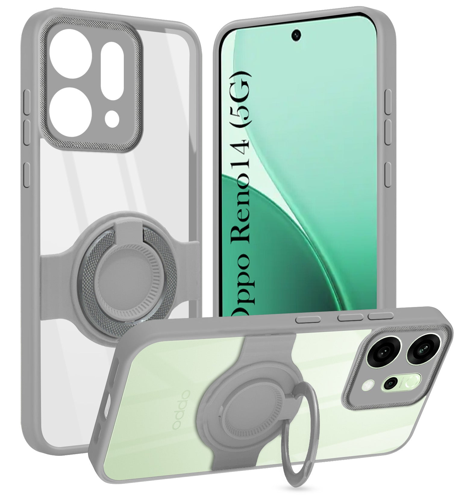 For Oppo Reno14 5G | Oppo Reno 14 5G Back Cover Case with stand (Built-in Ring Holder Kickstand | Lifetime Anti Yellow | Camera Protection)