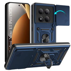 For Xiaomi Redmi Note 15 Pro 5G Back Cover Case Hybrid Armor (Sliding Shutter Camera Protection | Polycarbonate |Ring Holder Kickstand)