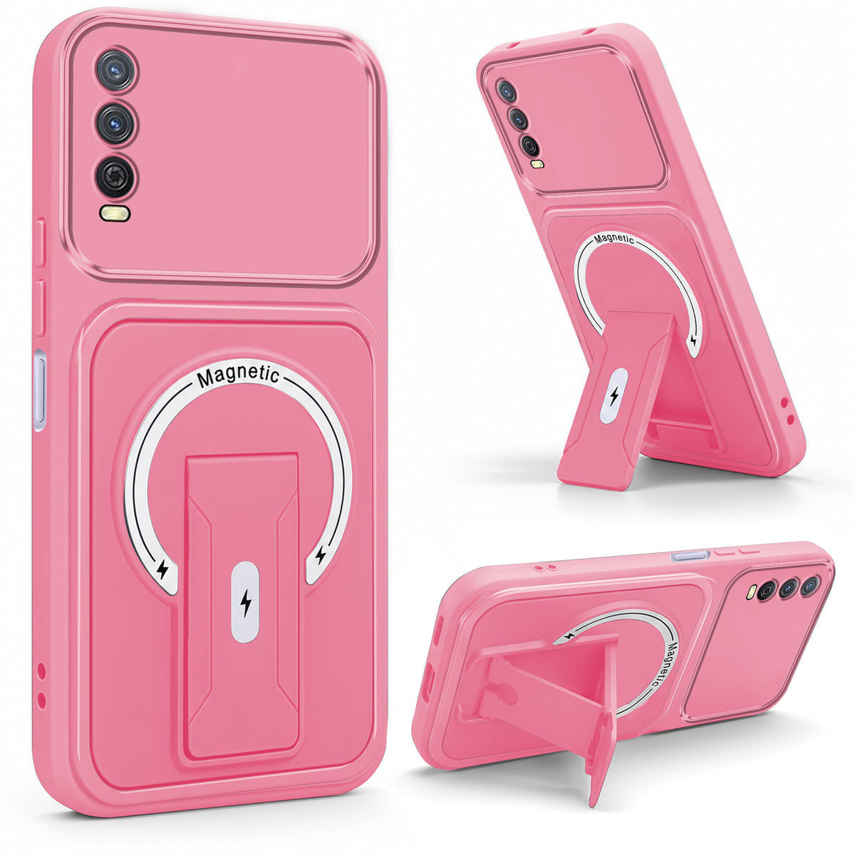 For Vivo Y12s | Y11s | Y12G Back Case Cover Metallic (Hybrid Armor Kickstand | MagSafe Compatible | Camera Protection Shockproof)
