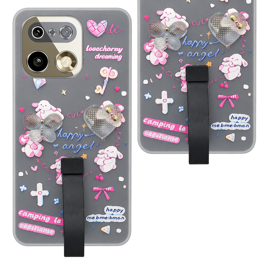 For Realme 16 Pro Plus 5G Back Cover Case (3D Cute Heart Strap Holder | Camera Protection | Designer Girls Print)