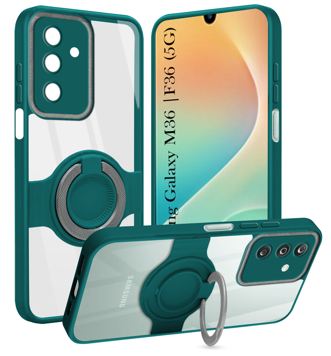 For Samsung Galaxy M36 | Samsung Galaxy F36 Back Cover Case with stand (Built-in Ring Holder Kickstand | Lifetime Anti Yellow | Camera Protection)