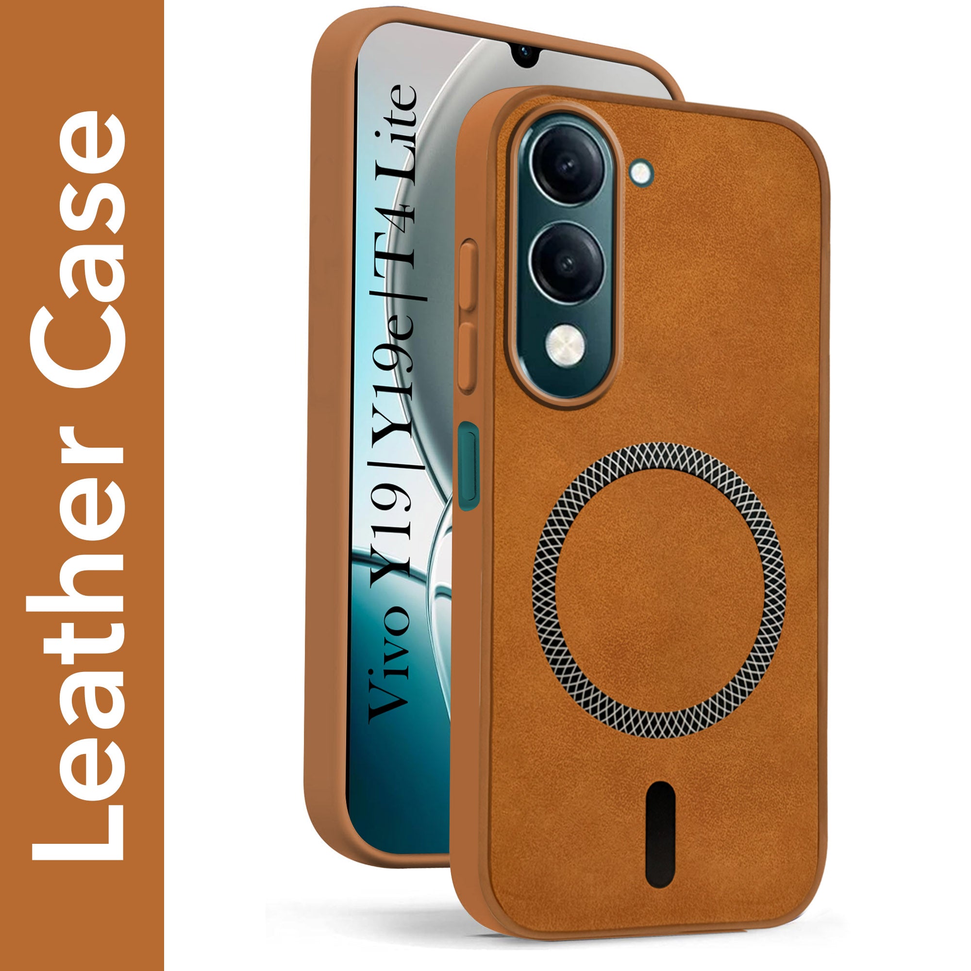 For Vivo Y19 | Vivo Y19e | Vivo T4 Lite Back Cover Case Leather Finish (MagSafe Compatible Wireless Charging | Soft Touch | Camera Bump Protection)