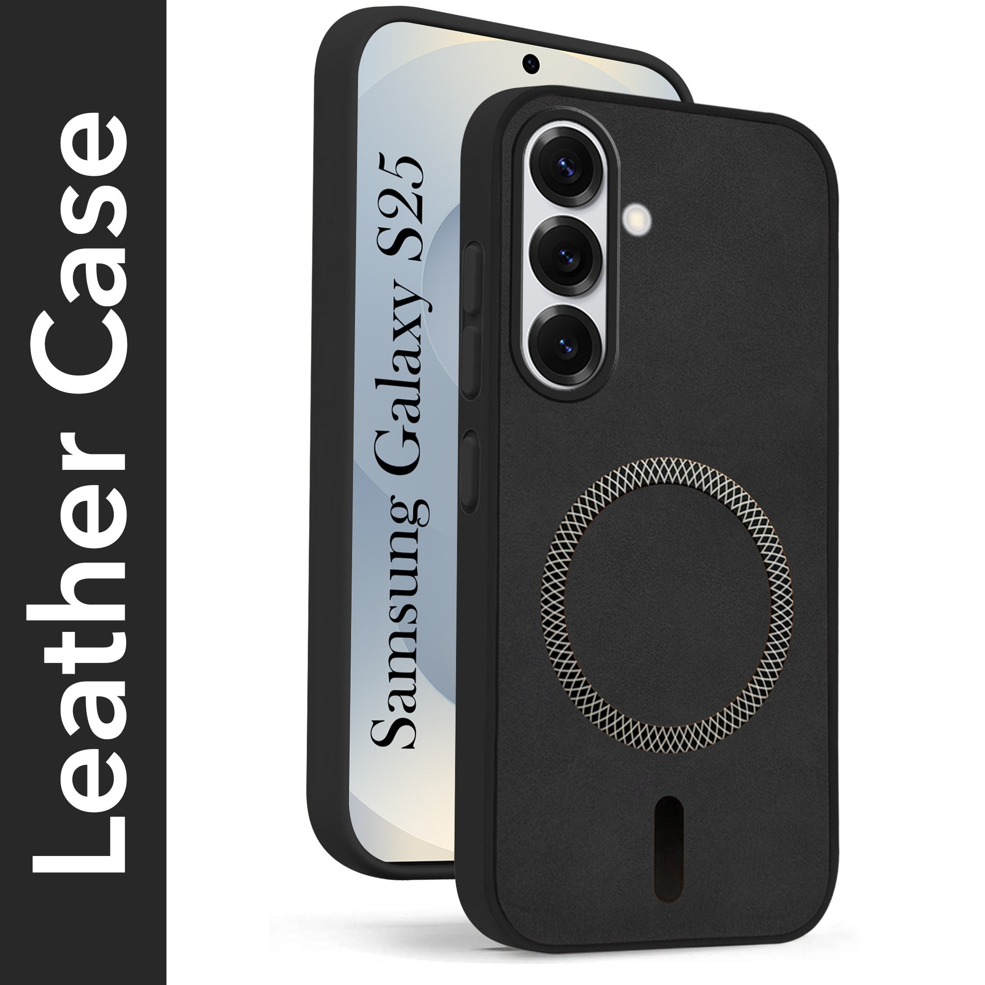 For Samsung Galaxy S25 Back Cover Case (Sleek Leather Finish | MagSafe Compatible Wireless Charging | Camera Bump Protection)