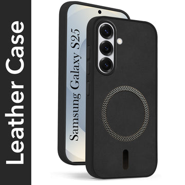 For Samsung Galaxy S25 Back Cover Case (Sleek Leather Finish | MagSafe Compatible Wireless Charging | Camera Bump Protection)
