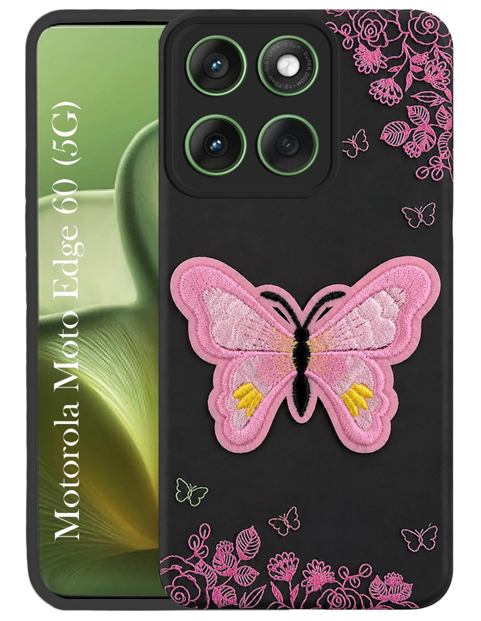 For Motorola Moto Edge 60 Back Cover Case (Soft Butterfly Embroidery | Women Teen Girls | Camera Protection| Matte Silicone)