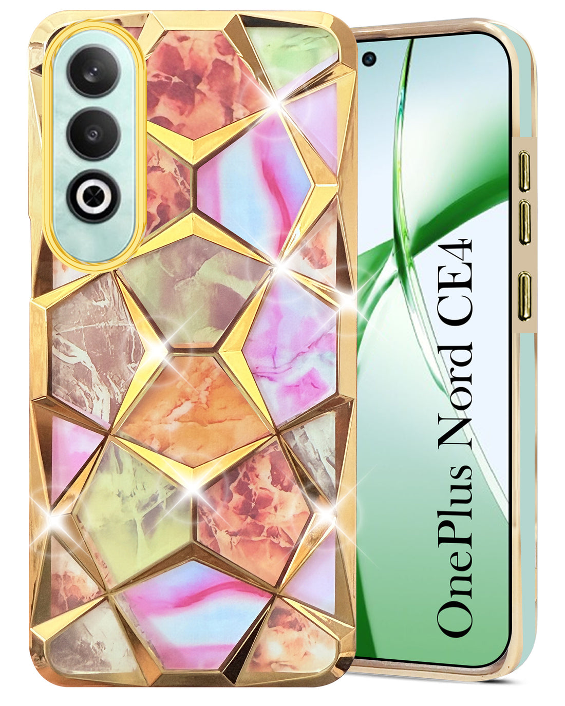 For Oneplus Nord CE 4 Back Cover Case (Dual Design Glitter Sparkle and Detachable Diamond Print Case | Soft and Flexible)