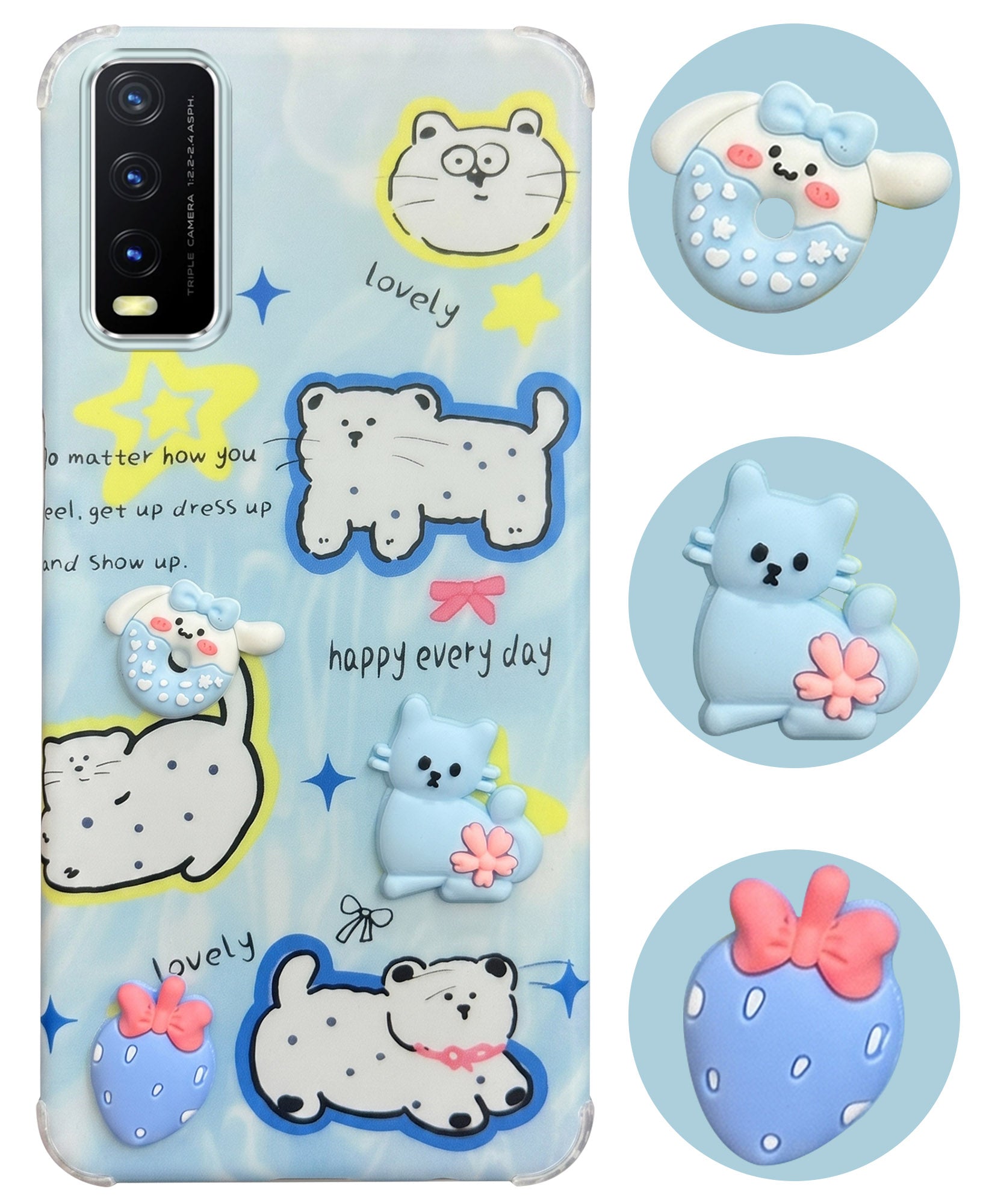 For Vivo Y20A | Y20T | Y20G Back Cover Case (3D Cute Cartoons | Hard Back Side Soft | Matte Premium Finish | HD Printing)