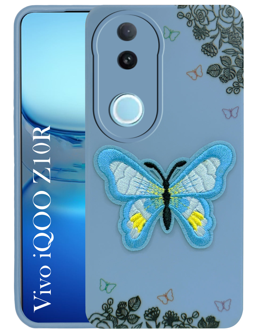 For Vivo iQOO Z10R Back Cover Case (Soft Butterfly Embroidery | Women Teen Girls | Camera Protection| Matte Silicone)