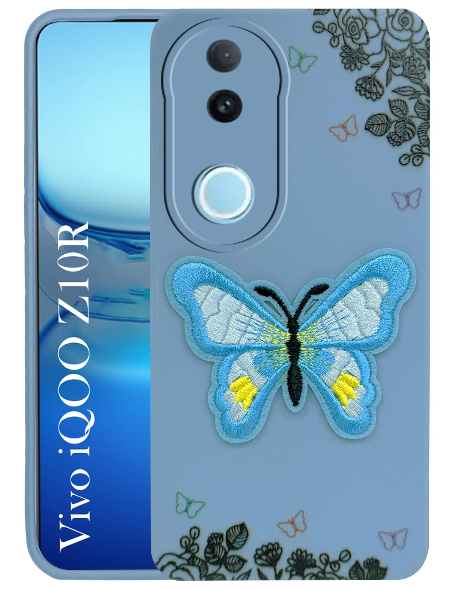 For Vivo iQOO Z10R Back Cover Case (Soft Butterfly Embroidery | Women Teen Girls | Camera Protection| Matte Silicone)