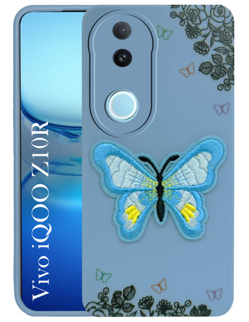 For Vivo iQOO Z10R Back Cover Case (Soft Butterfly Embroidery | Women Teen Girls | Camera Protection| Matte Silicone)