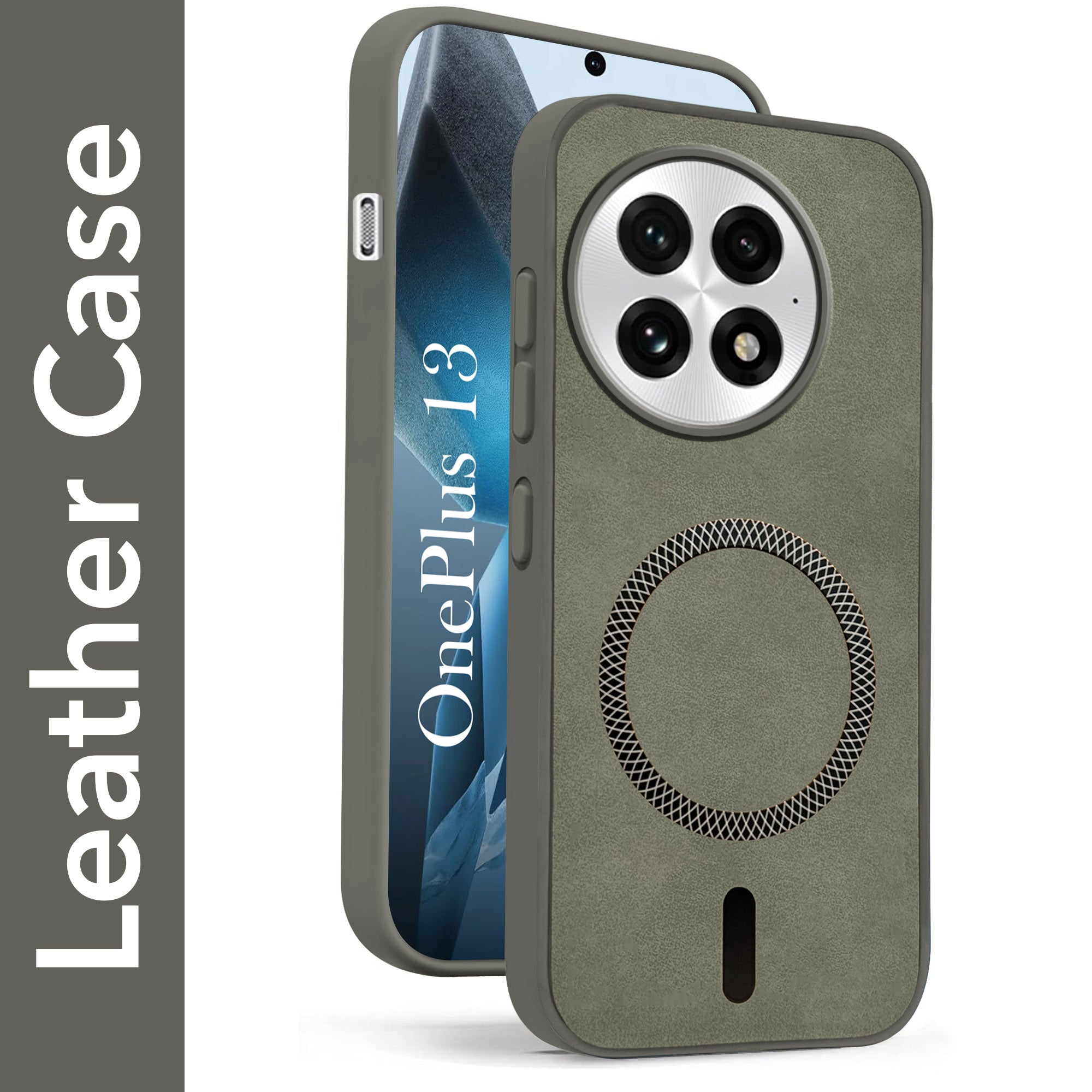 For OnePlus 13 Back Cover Case Leather Finish (MagSafe Compatible Wireless Charging | Soft Touch | Camera Bump Protection)