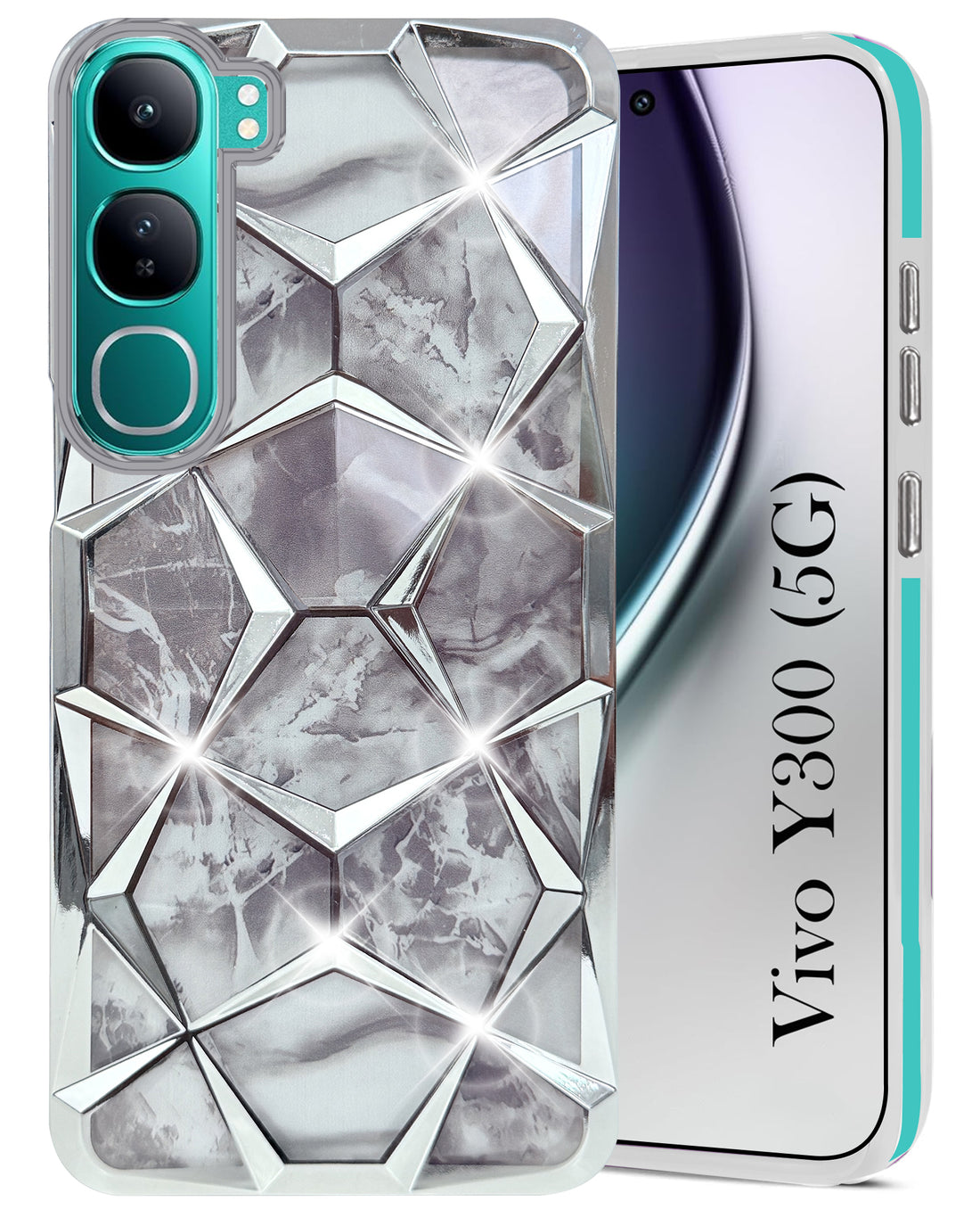 For Vivo Y300 Back Cover Case (Dual Design Glitter Sparkle and Detachable Diamond Print Case | Soft and Flexible)
