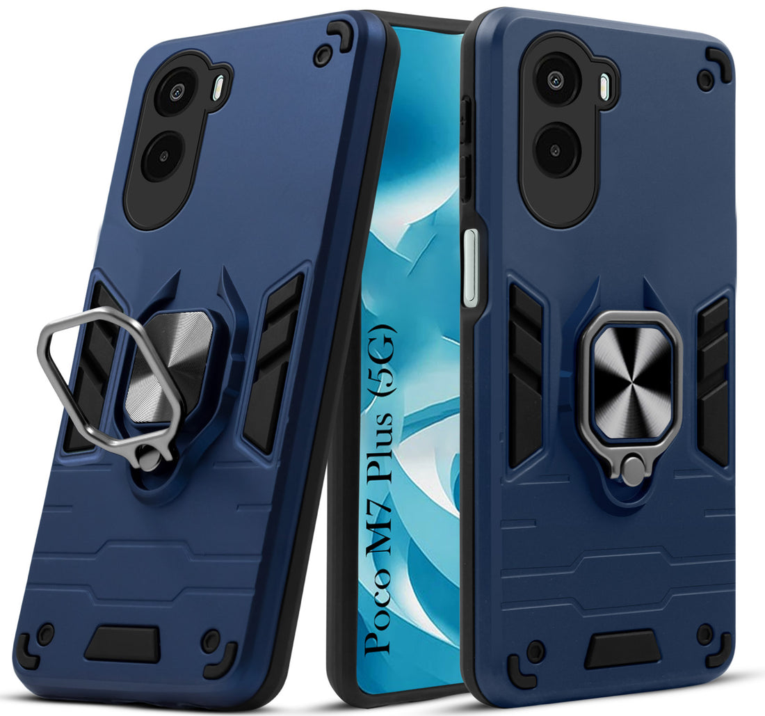 For Poco M7 Plus 5G Back Cover Case Hybrid Armor (Shockproof Dual Layer Polycarbonate |Ring Holder Kickstand)