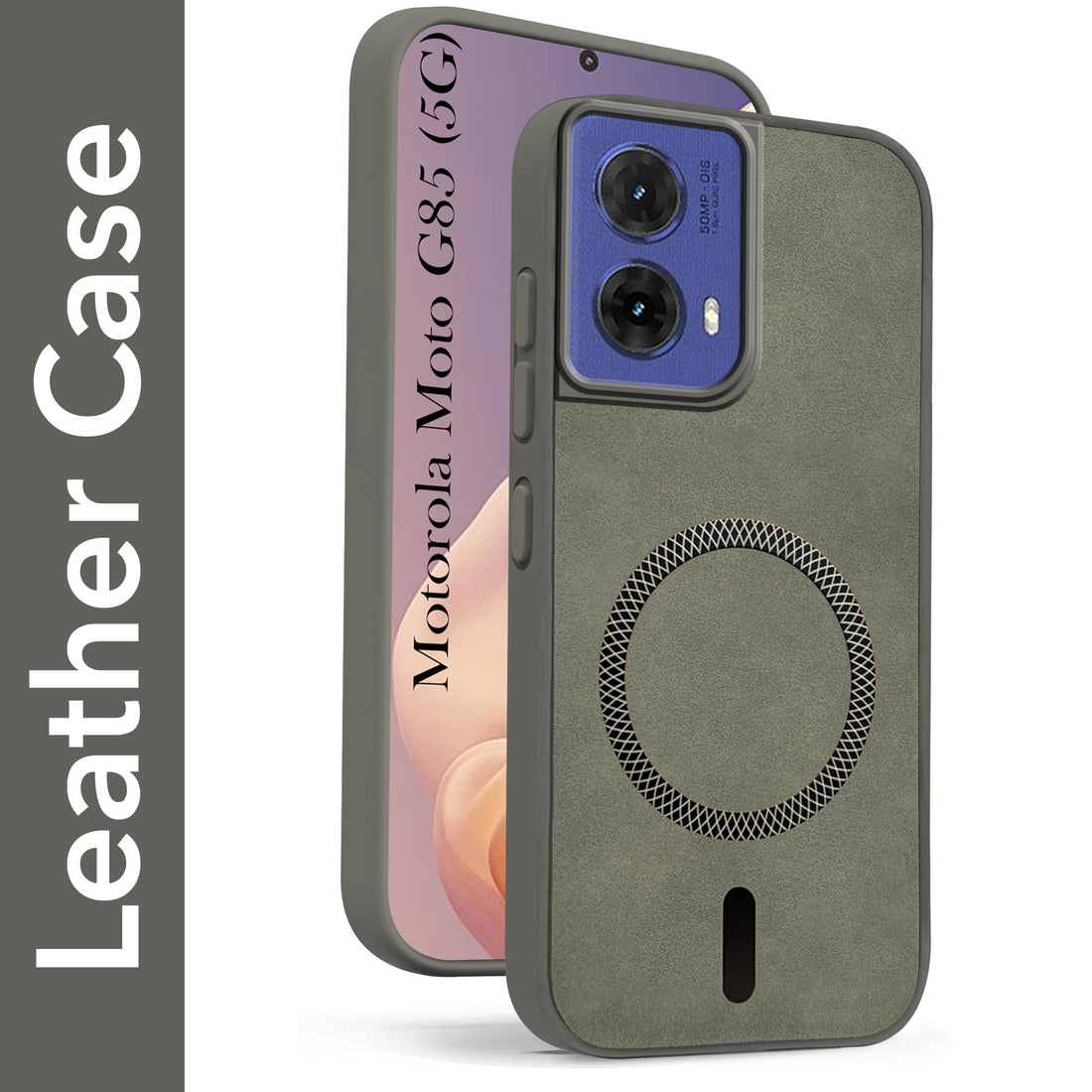 For Motorola Moto G85 5G Back Cover Case Leather Finish (MagSafe Compatible Wireless Charging | Soft Touch | Camera Bump Protection)