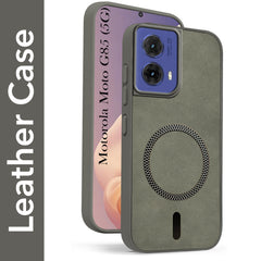 For Motorola Moto G85 5G Back Cover Case Leather Finish (MagSafe Compatible Wireless Charging | Soft Touch | Camera Bump Protection)