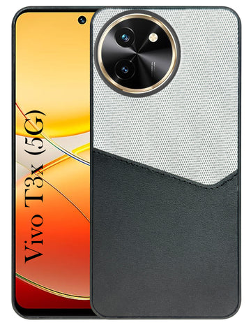 For Vivo T3x 5G Back Cover Case (Dual PU Leather Stitch | Professional Minimalist | Soft and Flexible)