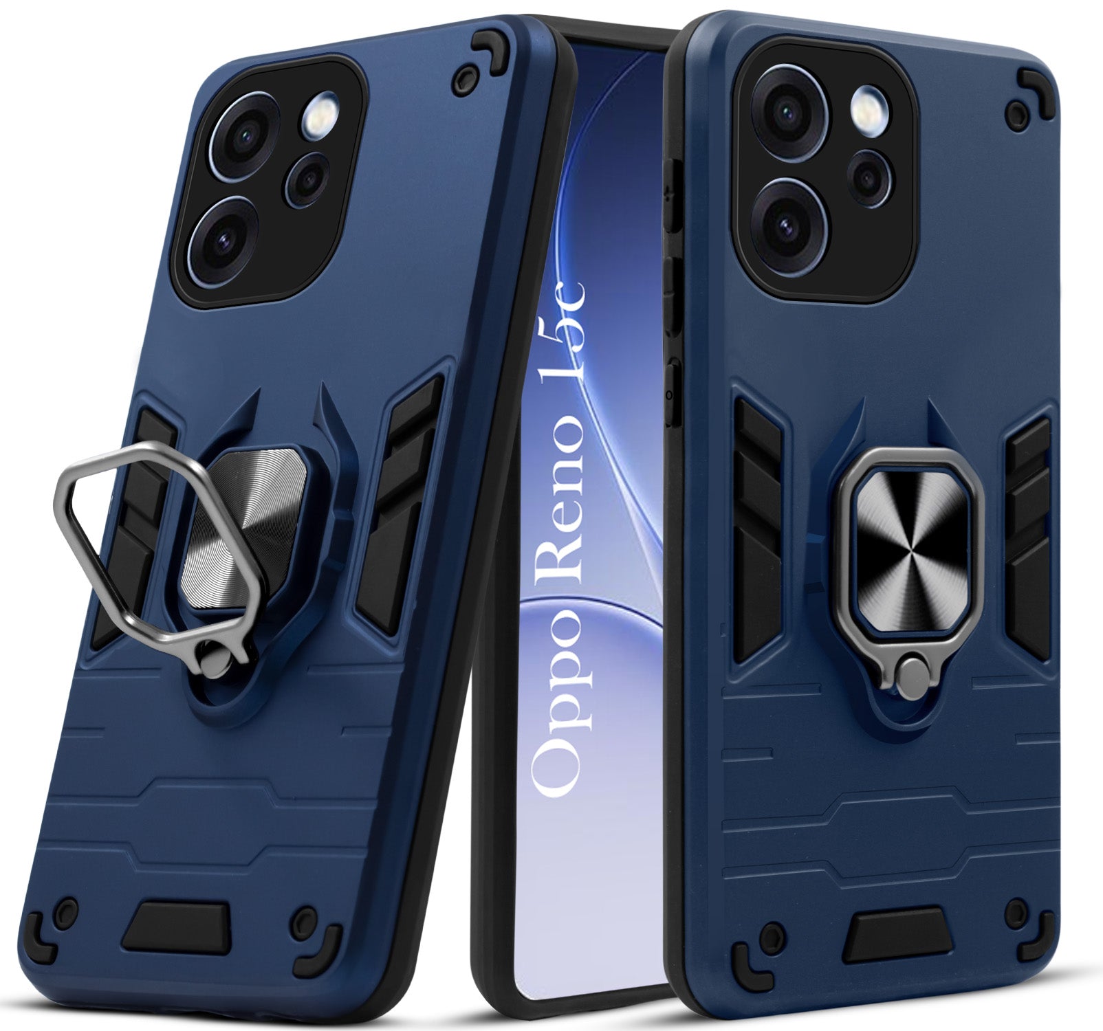 For Oppo Reno 15c Hybrid Armor Back Cover Case (Shockproof Dual Layer Polycarbonate |Ring Holder Kickstand)