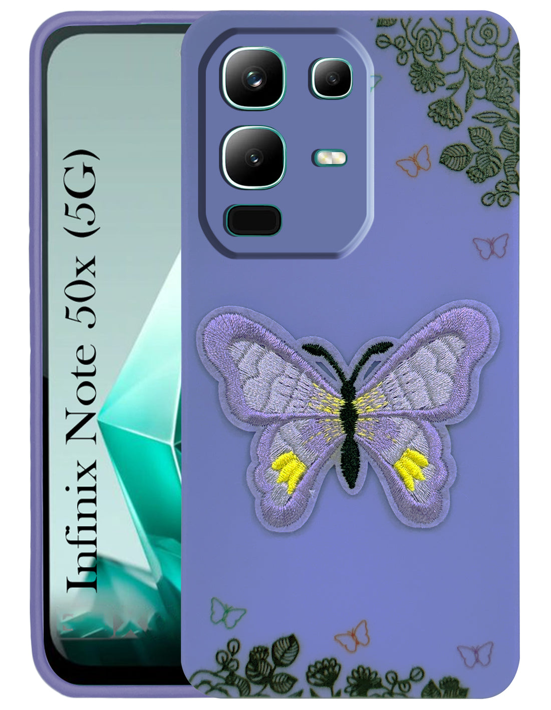 For Infinix Note 50x Back Cover CaseSoft Butterfly Embroidery | Women Teen Girls | Camera Protection| Matte Silicone)